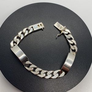 Paracci Sterling Silver Double ID Cuban Link Long 8 1/4” Bracelet